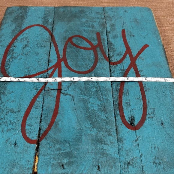 Rustic Hand Crafted Joy Sign Wall Hanging Teal Red Barn Wood Farmhouse Display - Picture 6 of 7